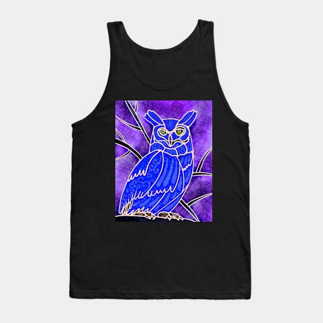 Boho Owl Blue on purple Tank Top by MarcyBrennanArt